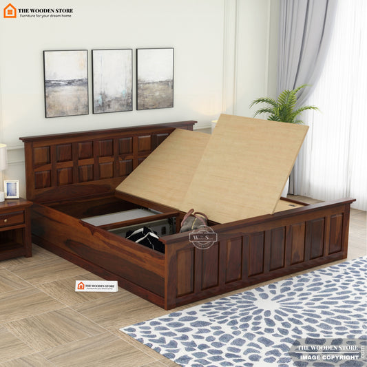 Paloma Bed With Box Storage (King Size, Walnut Finish)