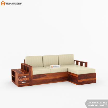 Shawn L-Shaped Sofa with Storage (Honey Finish)