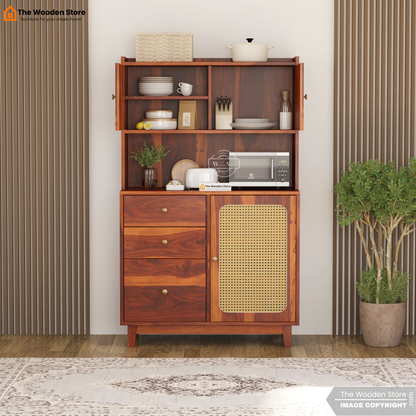 Safura Kitchen Cabinet with Cane Detailing (Honey Finish)