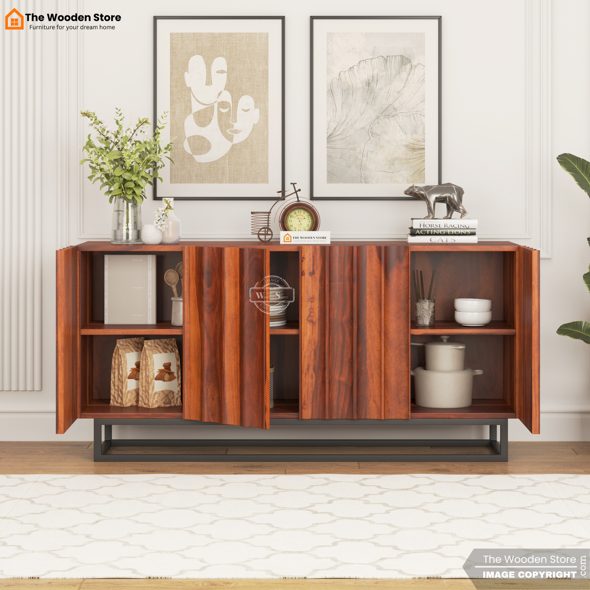 Kensley Cabinets and Sideboard With Cane (Honey Finish)