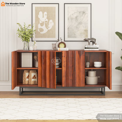 Kensley Cabinets and Sideboard With Cane (Honey Finish)