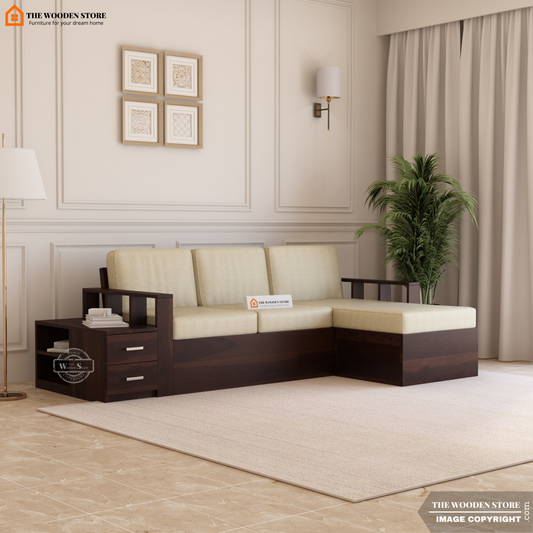 Shawn L-Shaped Sofa with Storage (Walnut Finish)
