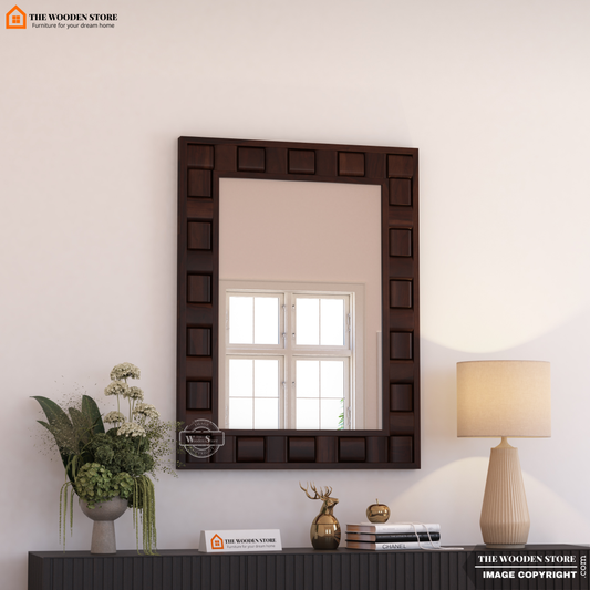 Woodwave Mirror With Frame (Walnut Finish)