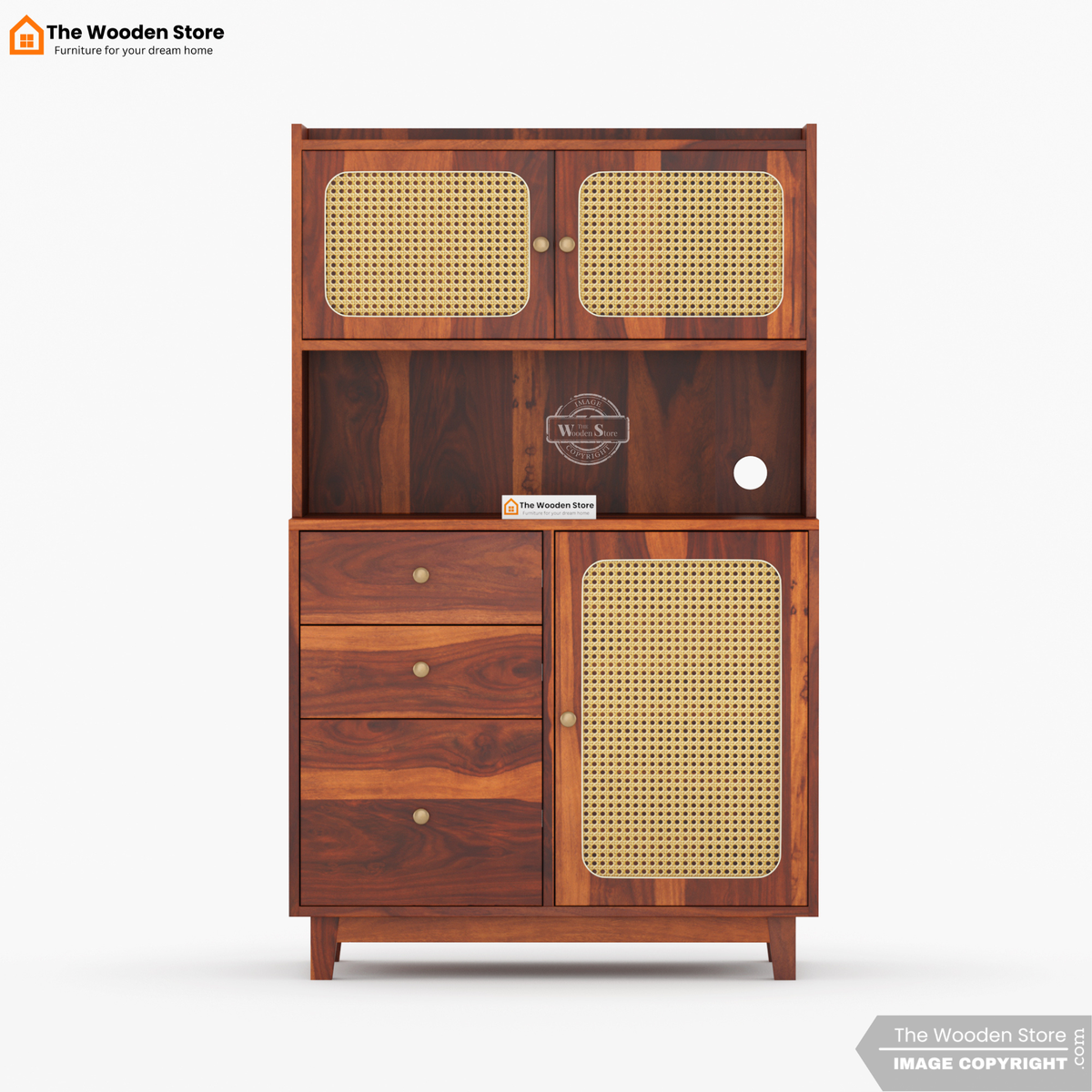 Safura Kitchen Cabinet with Cane Detailing (Honey Finish)