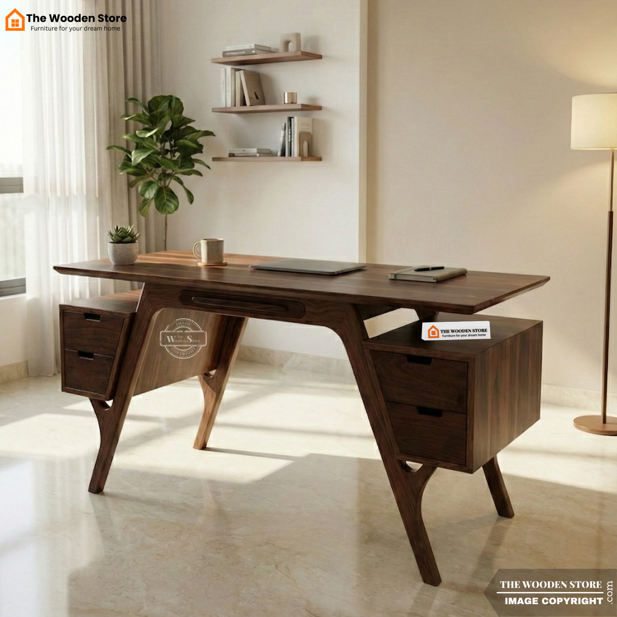 Logan Study Table (Walnut Finish) – The Wooden Store
