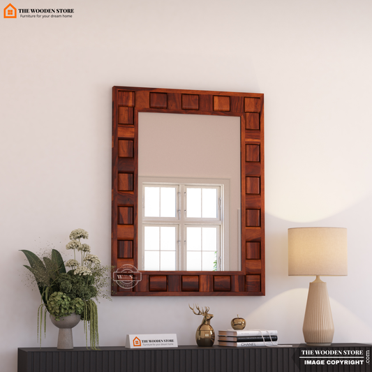 Woodwave Mirror With Frame (Honey Finish)