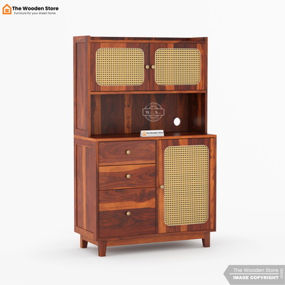 Safura Kitchen Cabinet with Cane Detailing (Honey Finish)