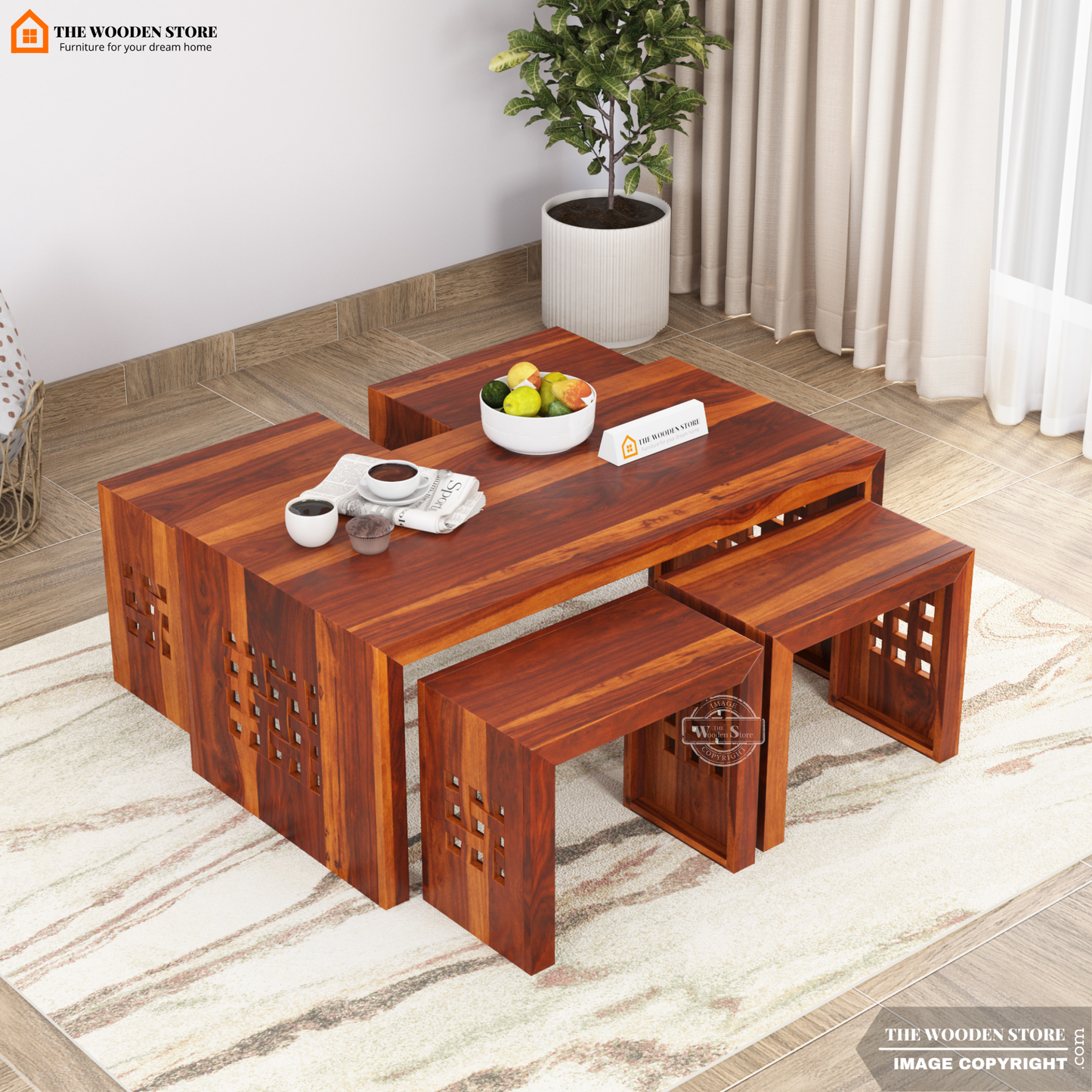 Dune Coffee Table Set (Honey Finish)
