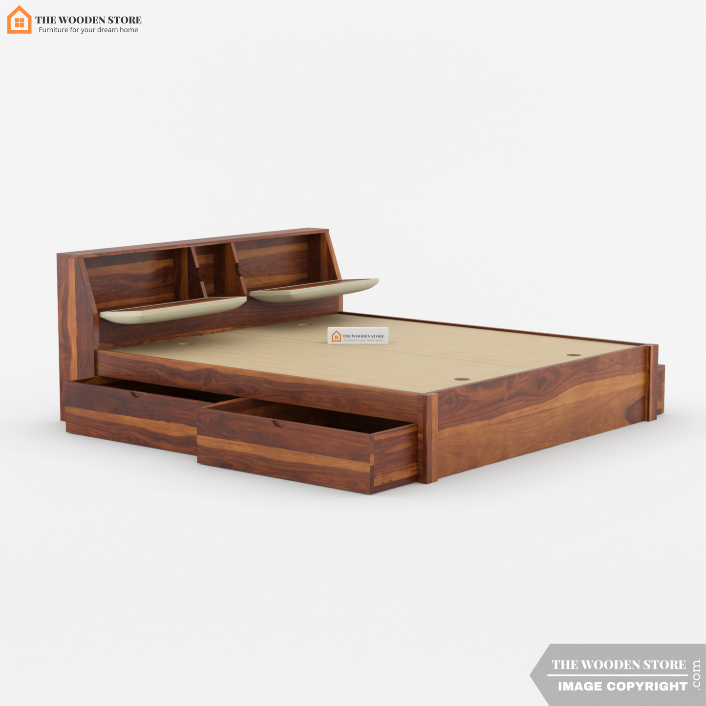 Walker Bed with Drawer Storage (King Size, Honey Finish)