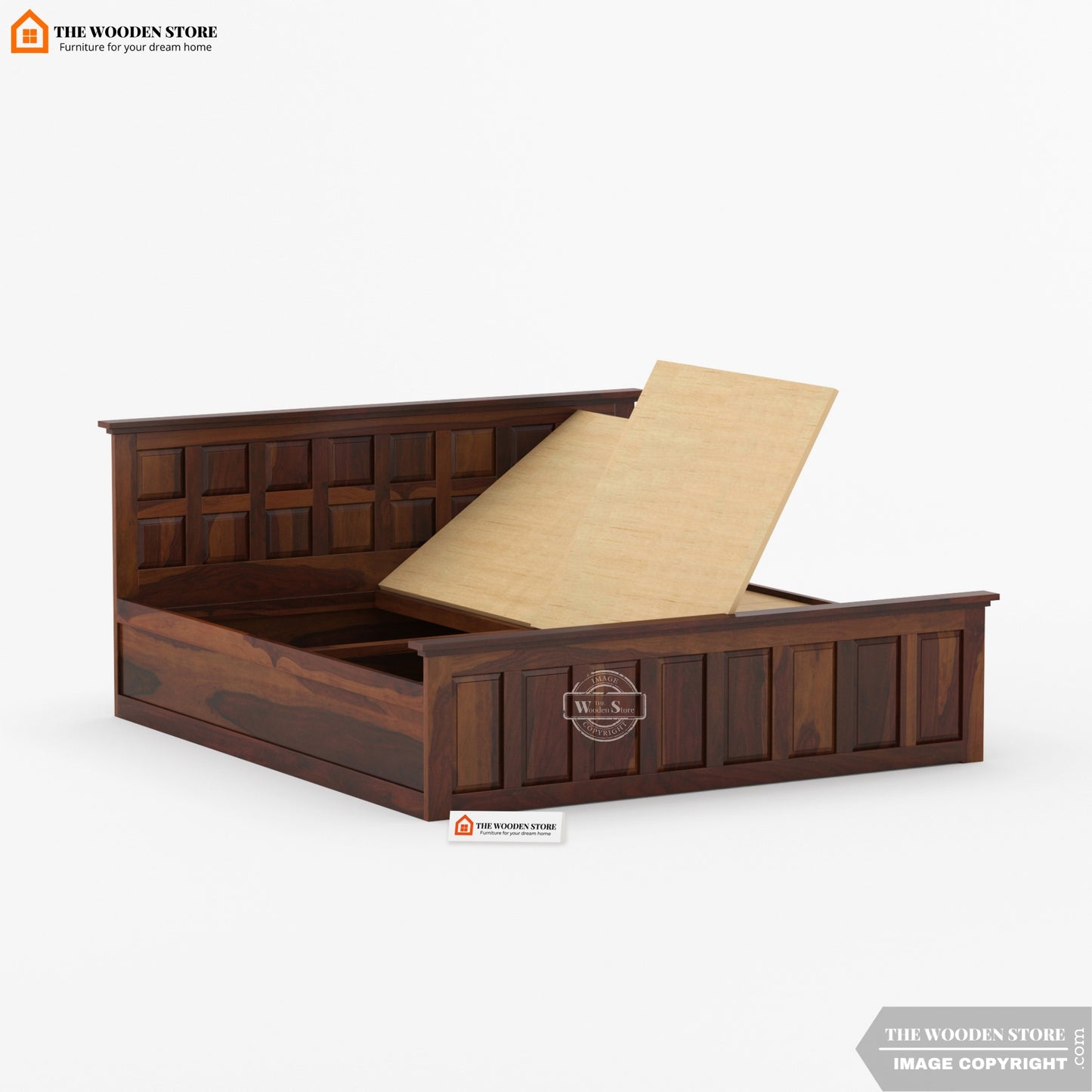 Paloma Bed With Box Storage (King Size, Walnut Finish)