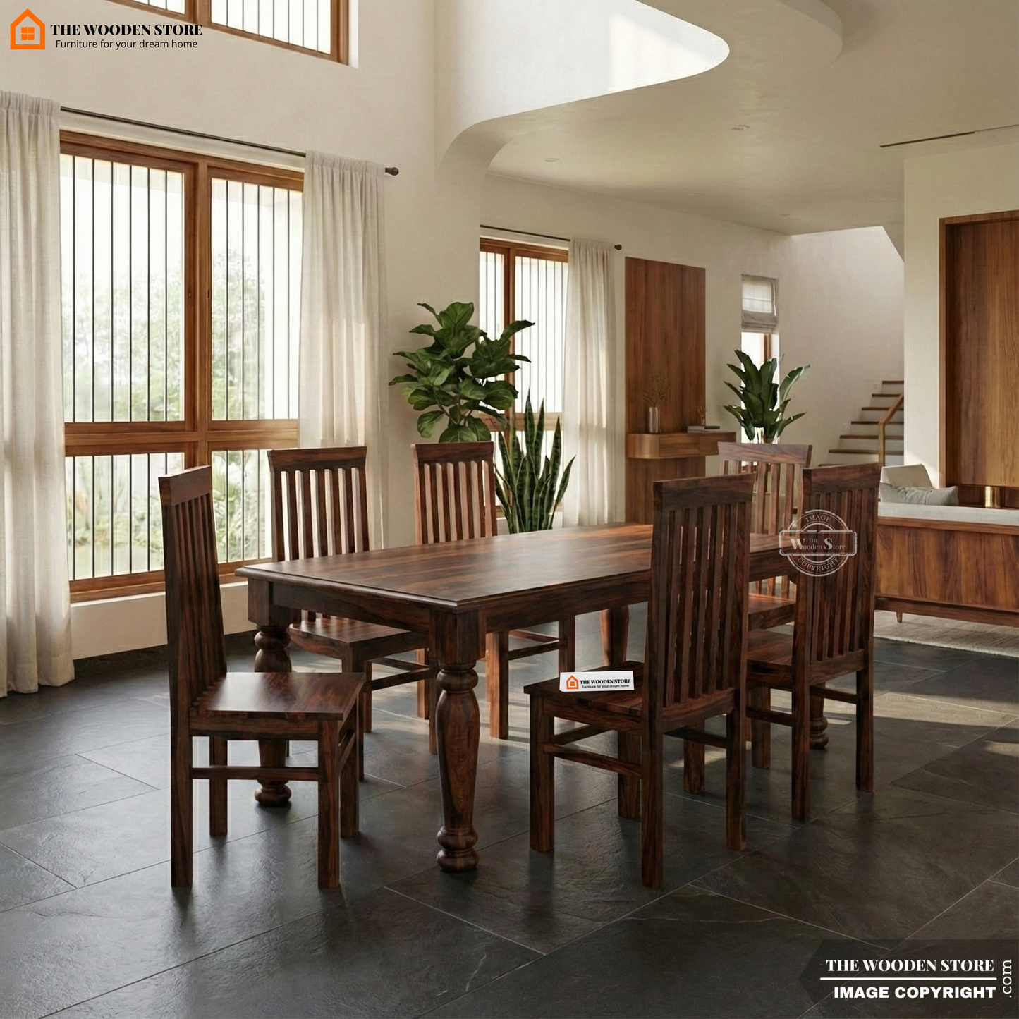 Ananta 6 Seater Dining Set (Walnut Finish)