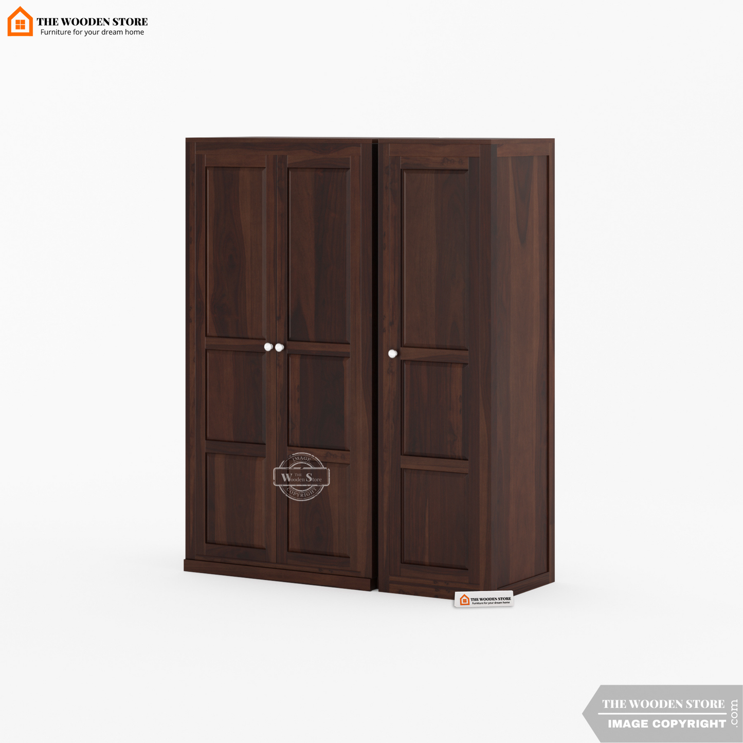 Oliver 3 Door Multi-Utility Wardrobe (Walnut Finish)
