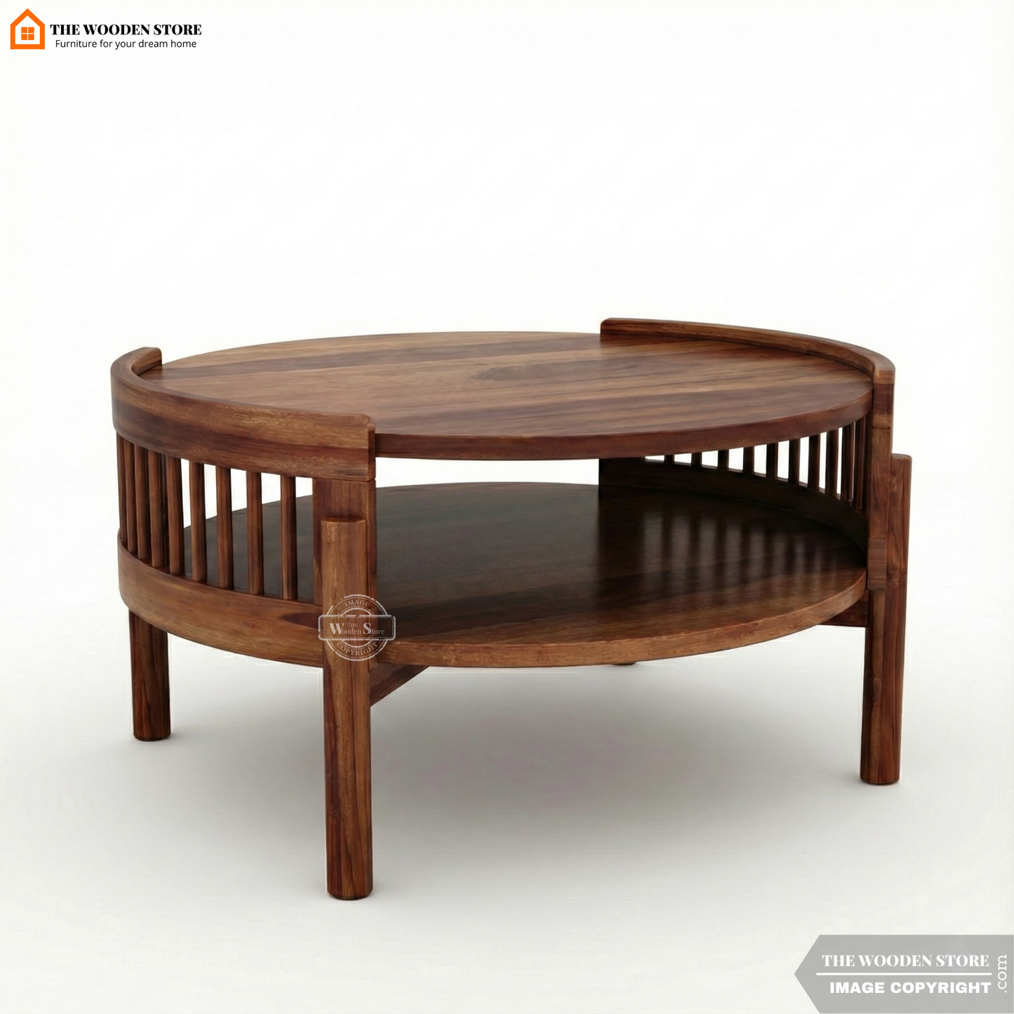 Samarth Sheesham Wood Round Coffee Table (Honey Finish)