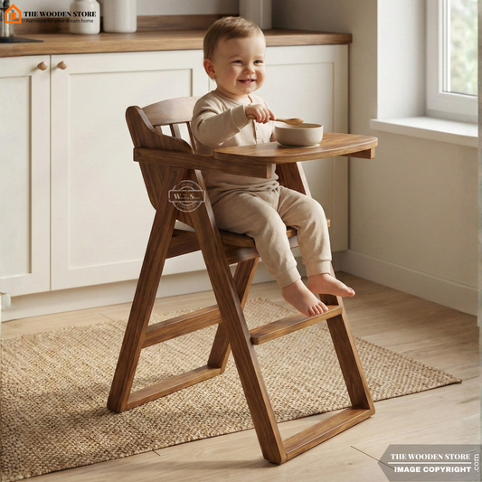 Aaru Baby High Foldable Chair (Teak Finish)