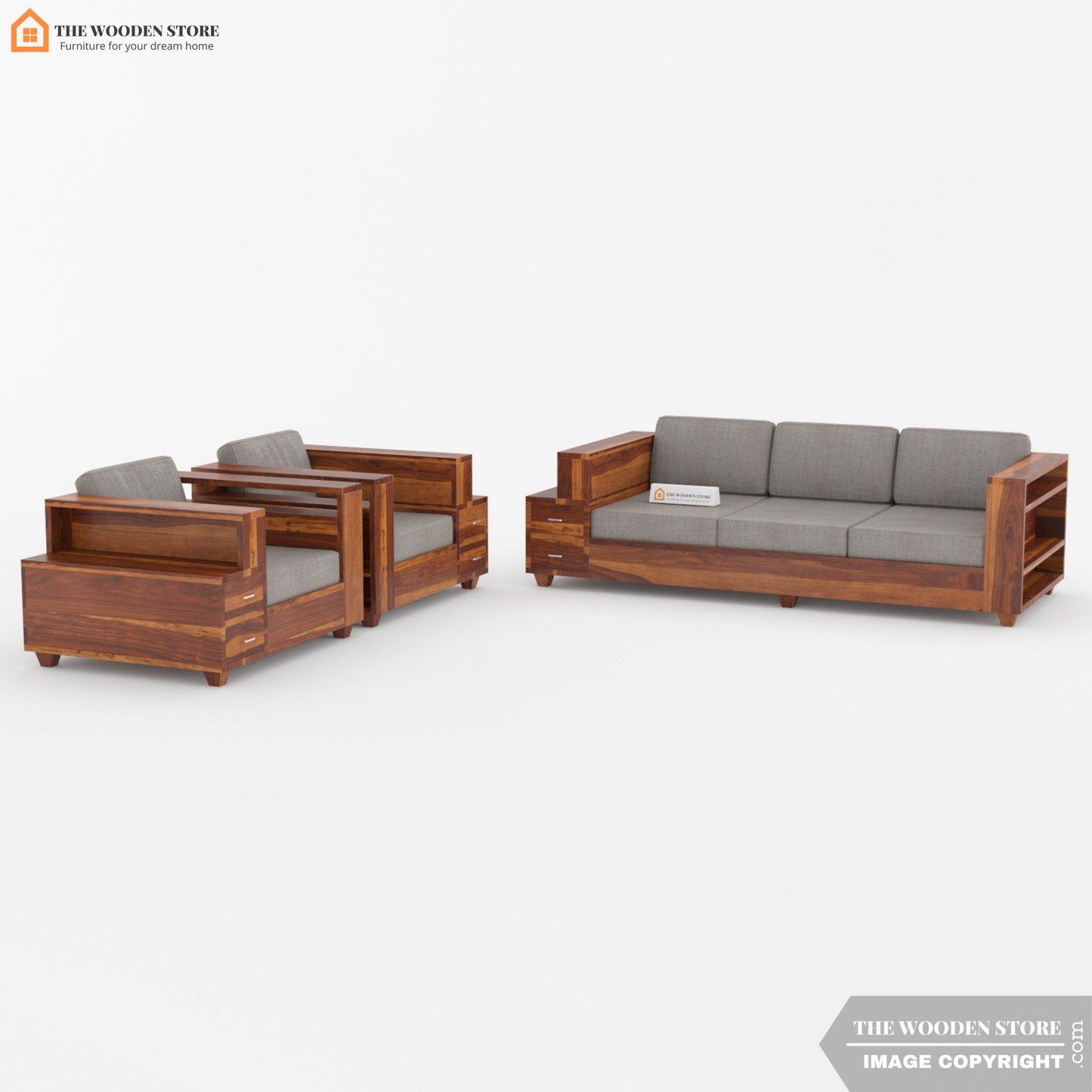 Brian 3+1+1 Wooden Sofa Set (Honey Finish)