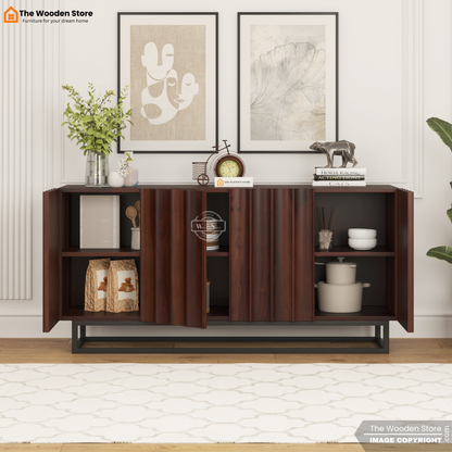 Kensley Cabinets and Sideboard With Cane (Walnut Finish)
