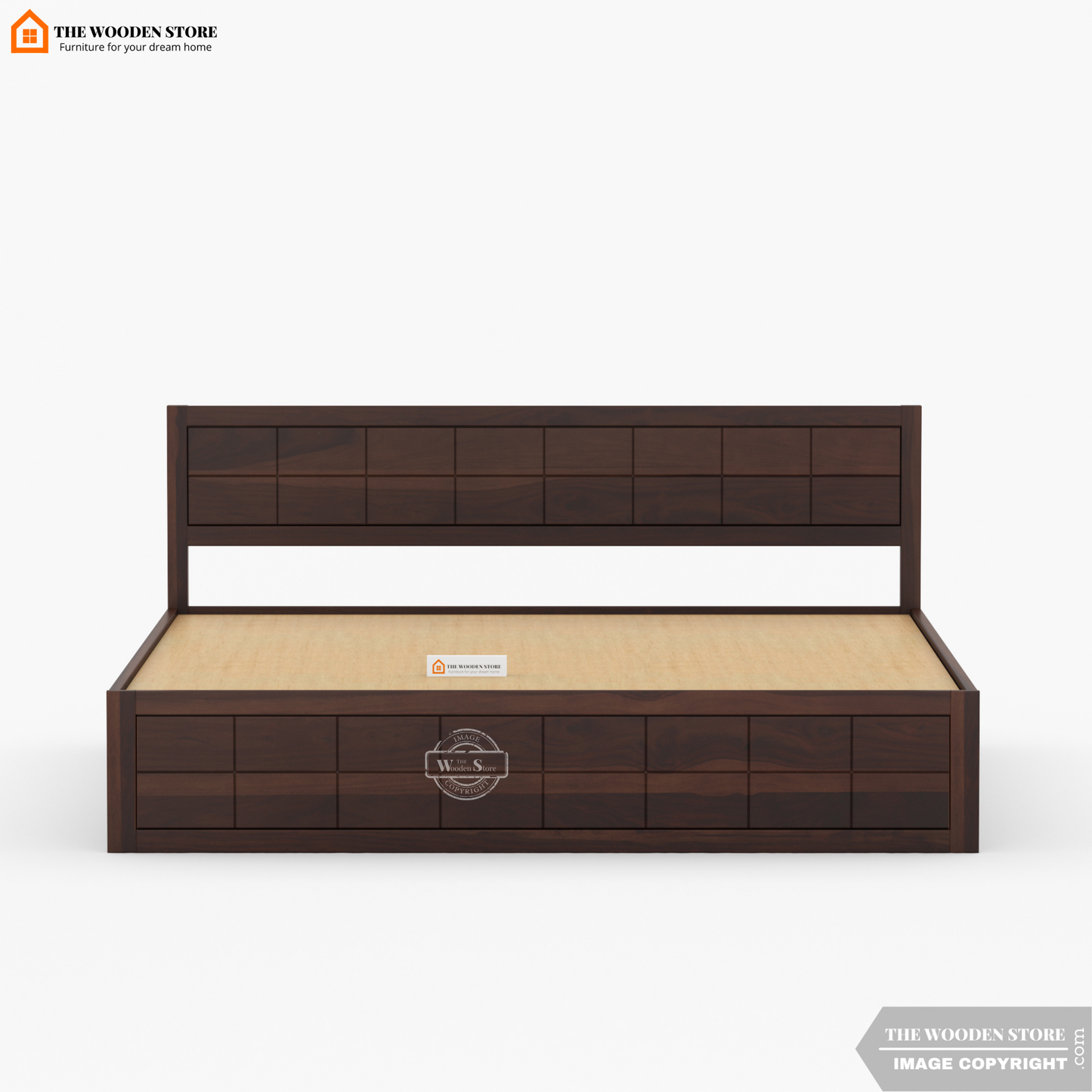 Bricks Hydraulic Bed With Storage (Queen Size, Walnut Finish)