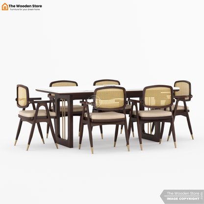 Deral 6 Seater Dining Table Set (Walnut Finish)