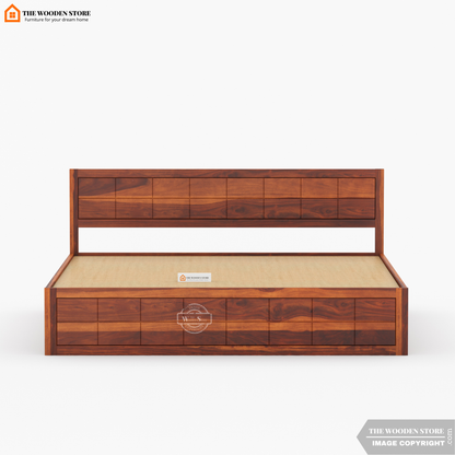 Bricks Hydraulic Bed With Storage (King Size, Honey Finish)