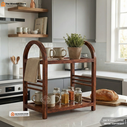 Monowi Solid Wood Kitchen Rack (Honey Finish)