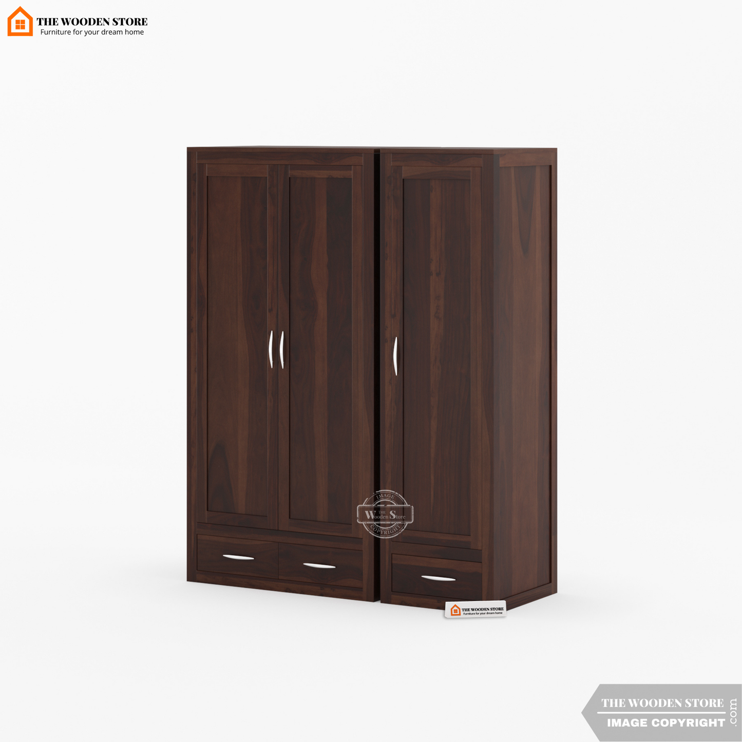 Jason 3 Door Multi-Utility Wardrobe (Walnut Finish)