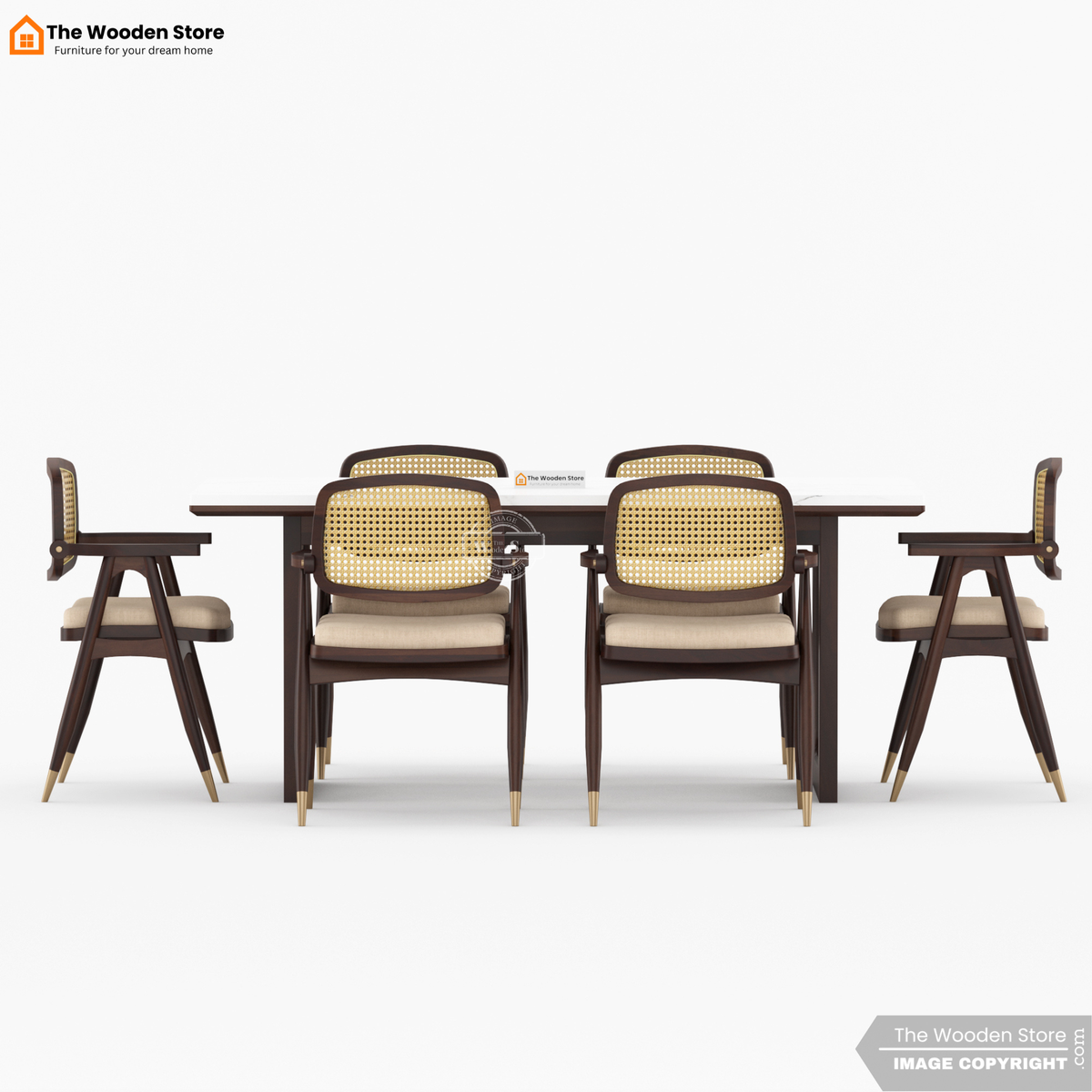 Deral 6 Seater Dining Table Set (Walnut Finish)
