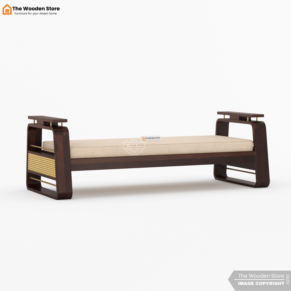 Urban Divan With Cane and Brass Detailing (Walnut Finish)