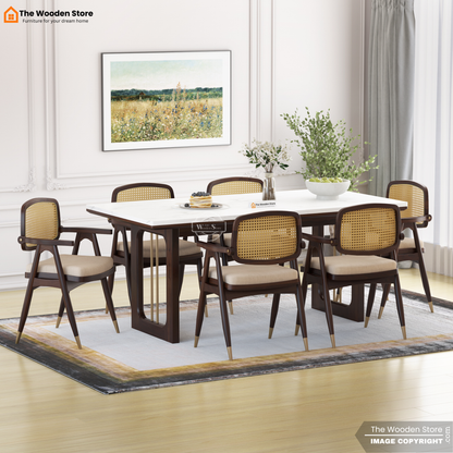 Deral 6 Seater Dining Table Set (Walnut Finish)