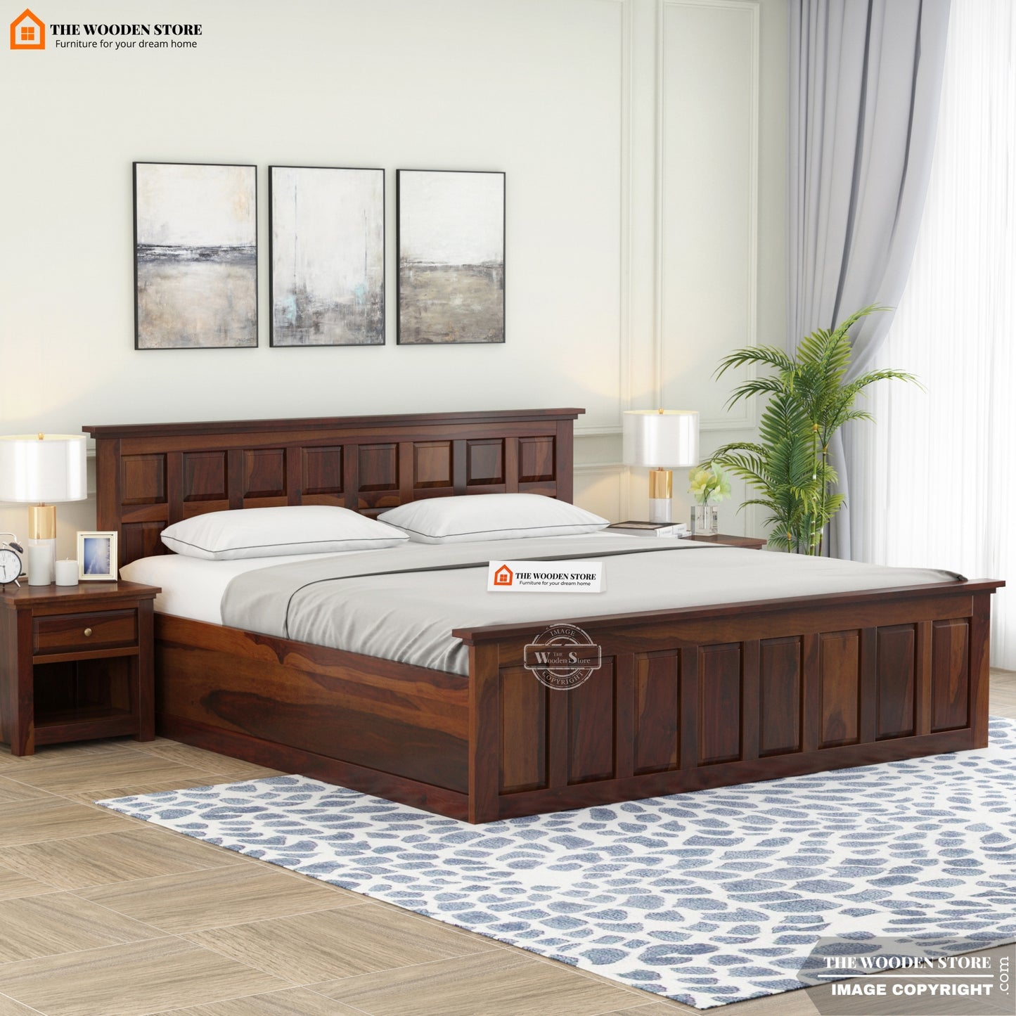 Paloma Bed With Box Storage (King Size, Walnut Finish)