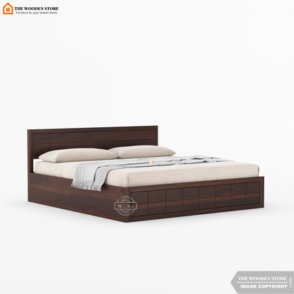 Bricks Hydraulic Bed With Storage (Queen Size, Walnut Finish)