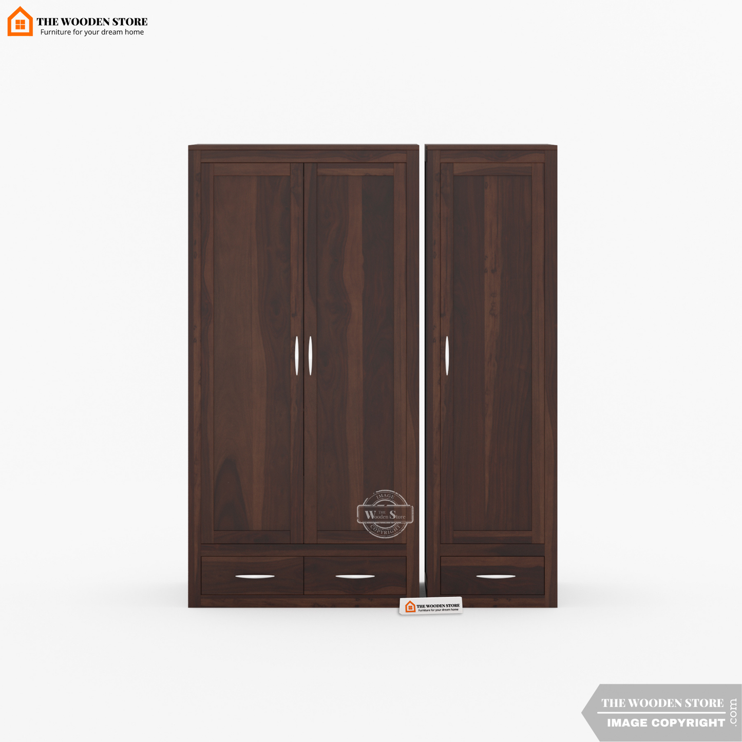 Jason 3 Door Multi-Utility Wardrobe (Walnut Finish)