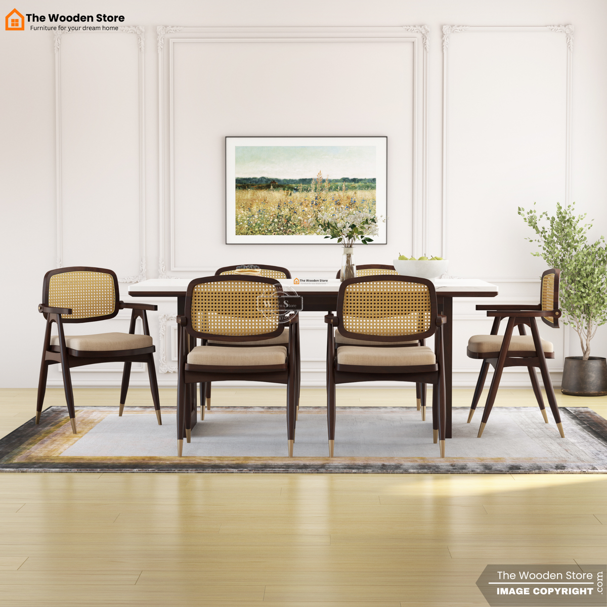 Deral 6 Seater Dining Table Set (Walnut Finish)