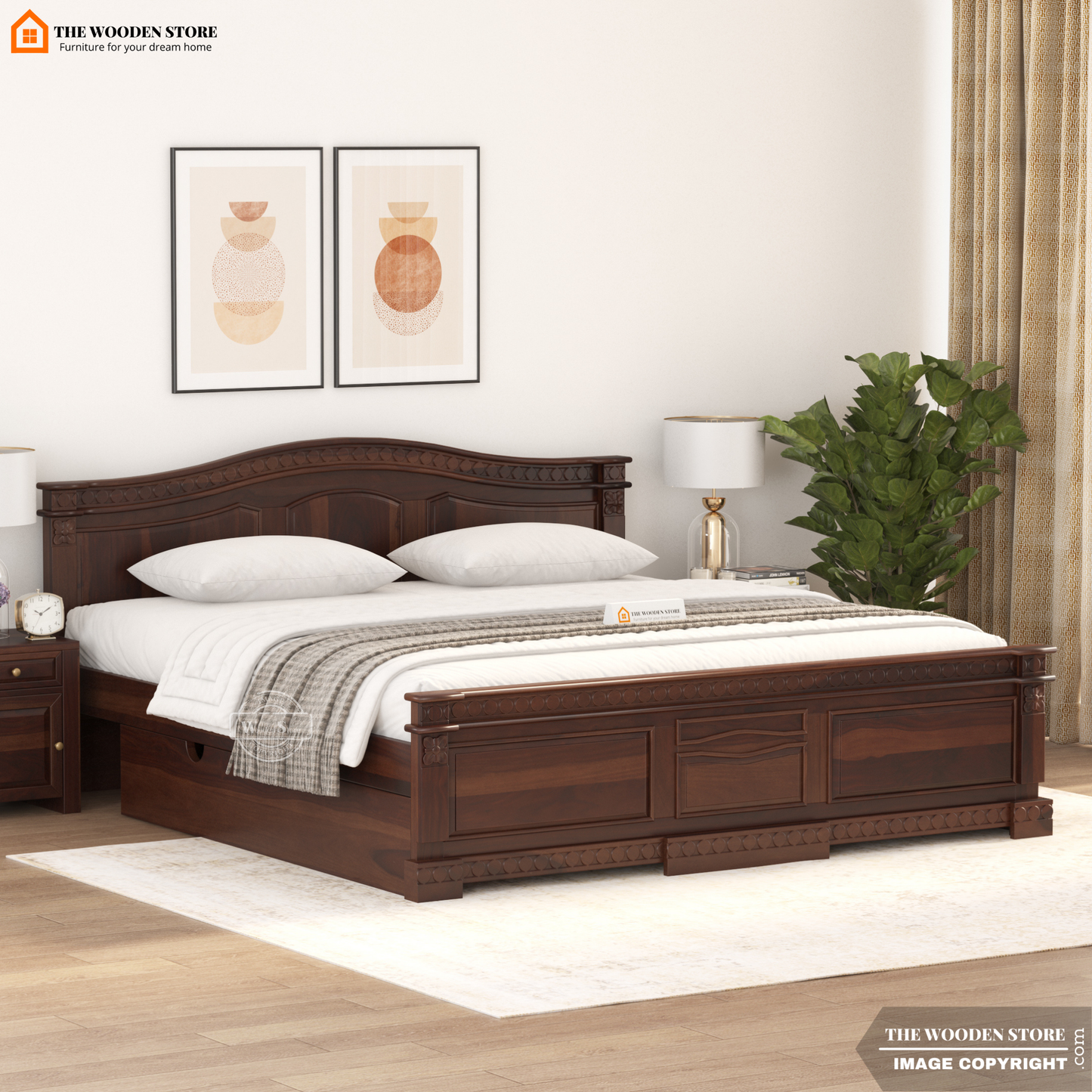 George Bed with Drawer Storage (King Size, Walnut Finish)