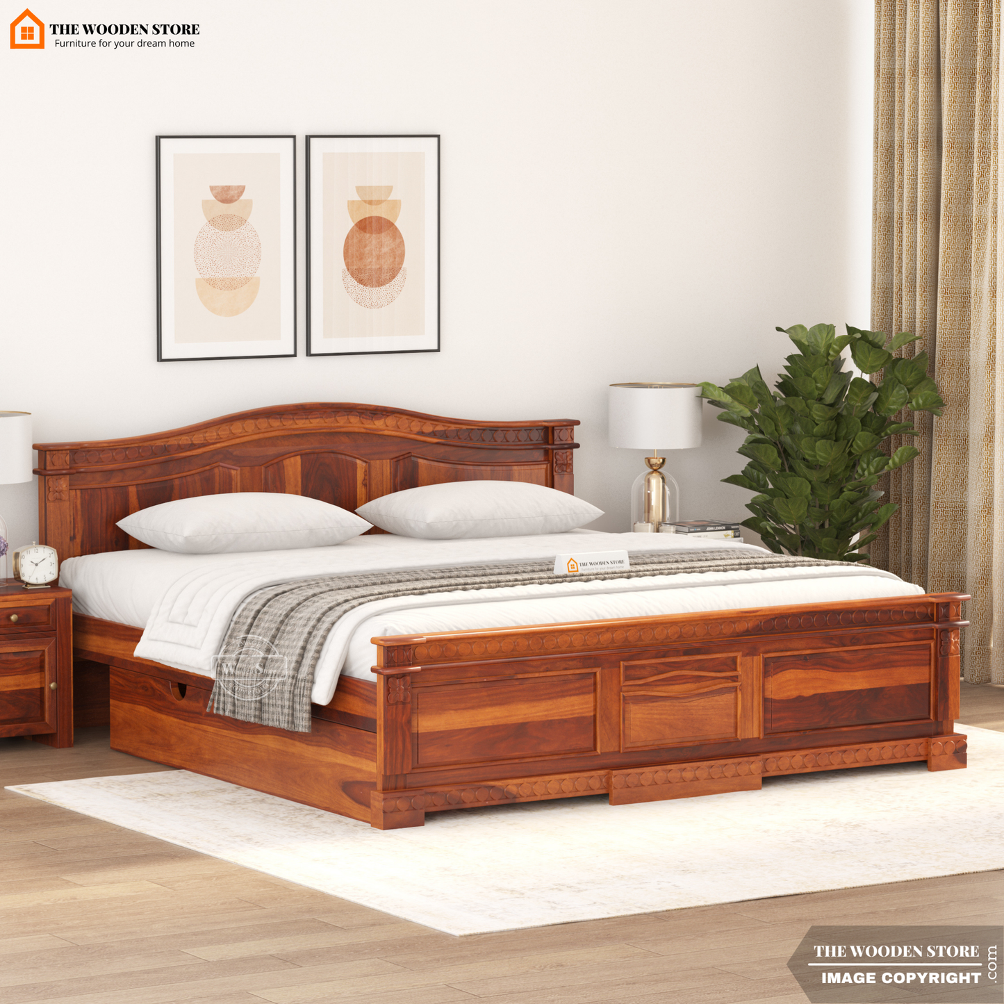 George Bed with Drawer Storage (King Size, Honey Finish)