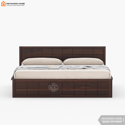 Bricks Hydraulic Bed With Storage (Queen Size, Walnut Finish)