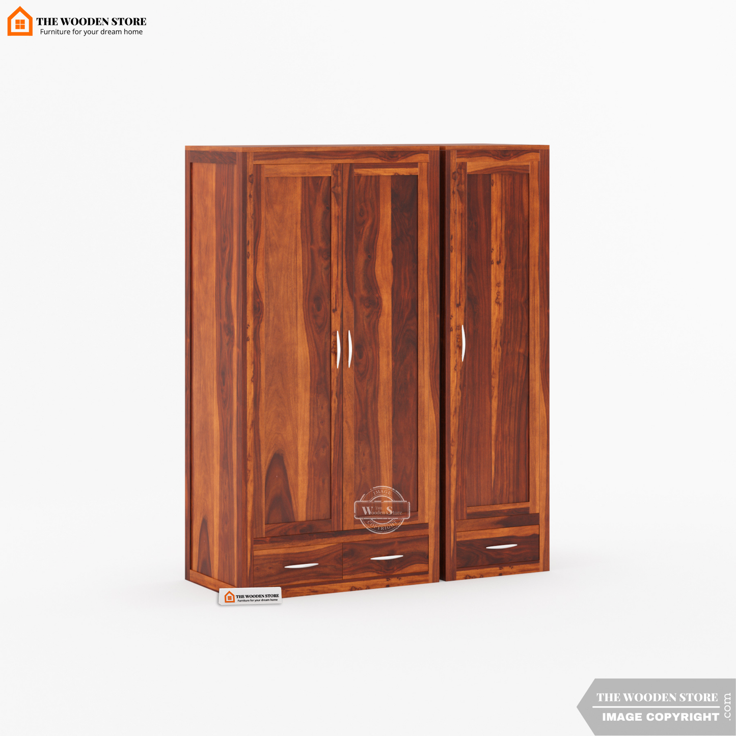 Jason 3 Door Multi-Utility Wardrobe (Honey Finish)