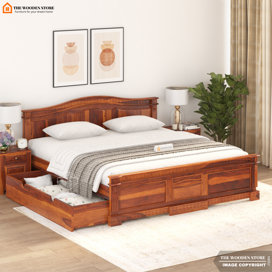 George Bed with Drawer Storage (King Size, Honey Finish)