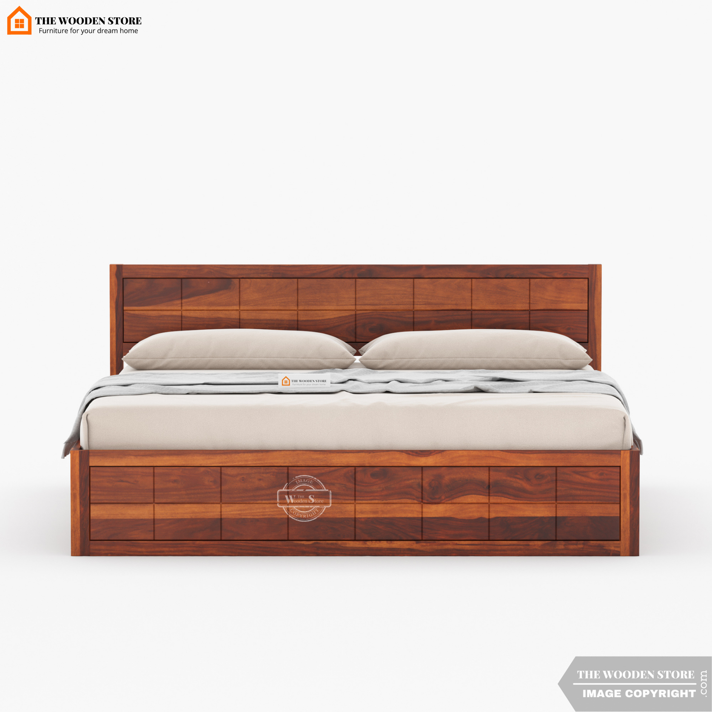 Bricks Hydraulic Bed With Storage (King Size, Honey Finish)