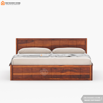 Bricks Hydraulic Bed With Storage (King Size, Honey Finish)