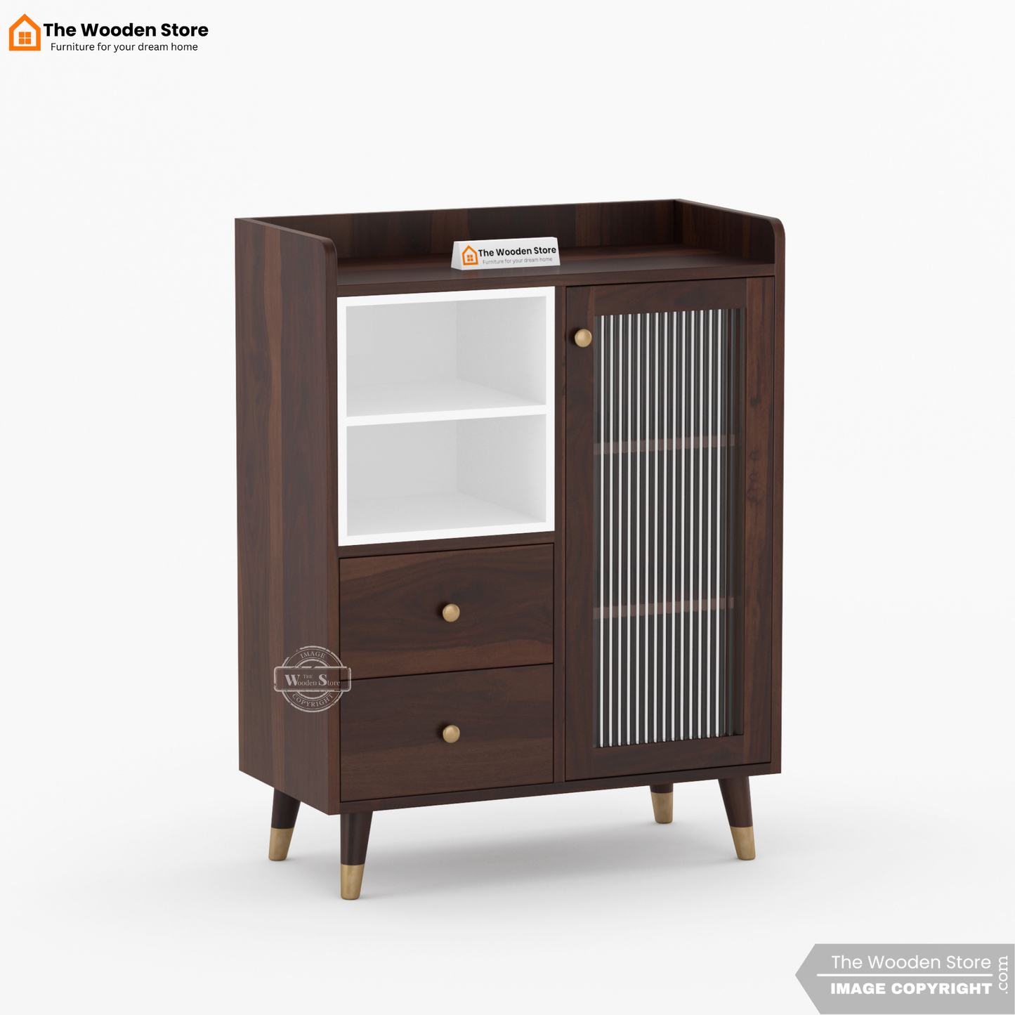 Chalita Kitchen Cabinet (Walnut Finish)