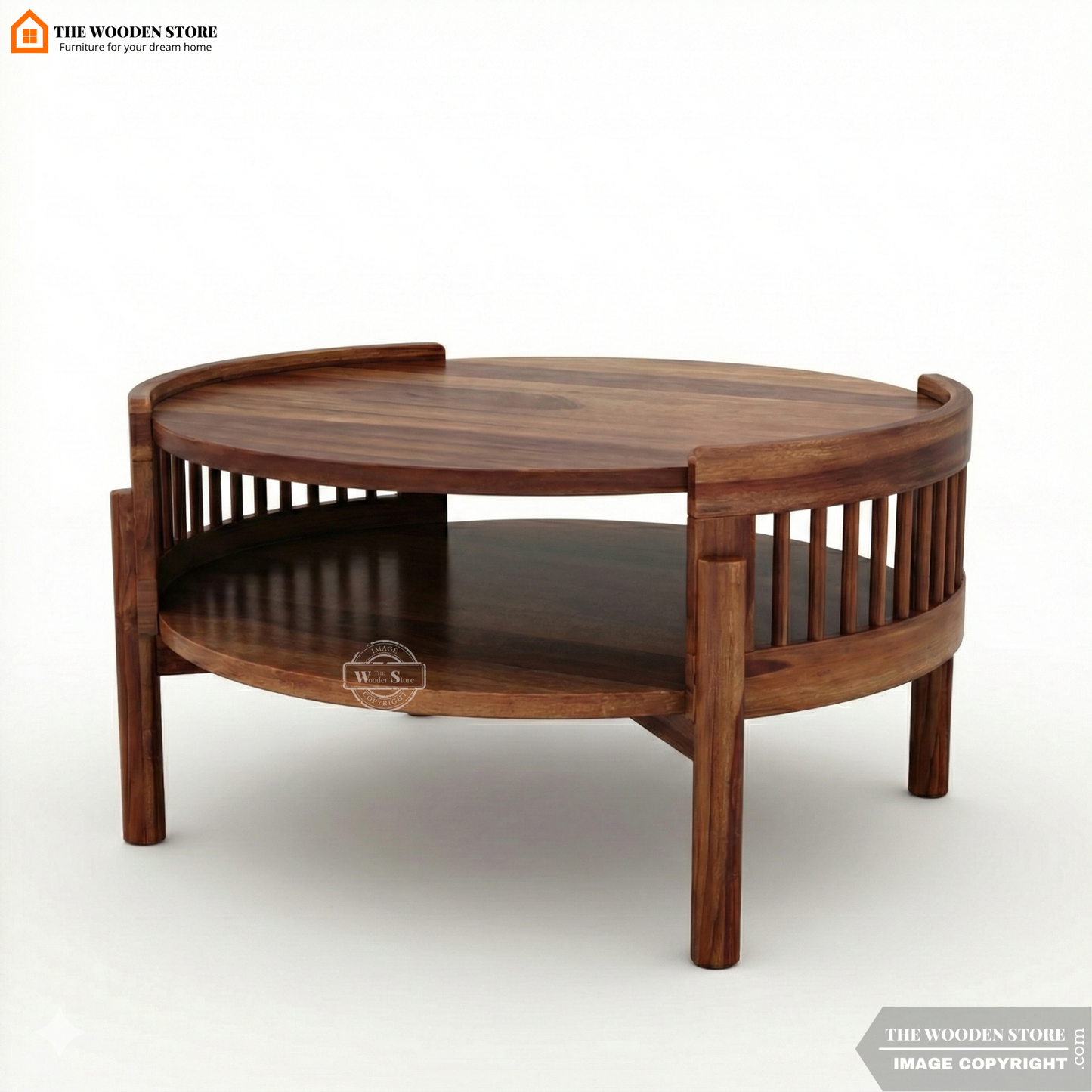 Samarth Sheesham Wood Round Coffee Table (Honey Finish)