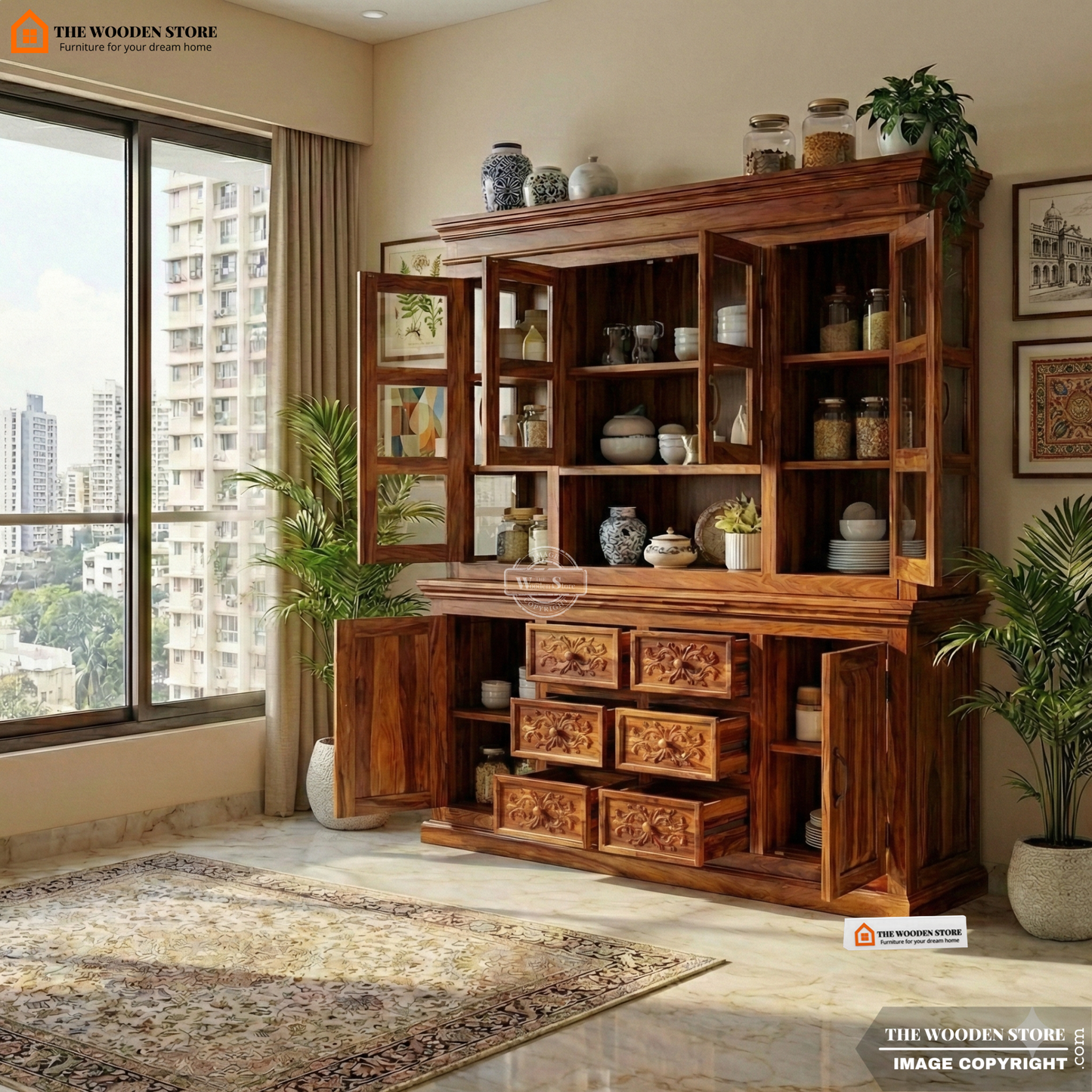 Berkeley Kitchen Hutch Cabinet (Honey Finish)