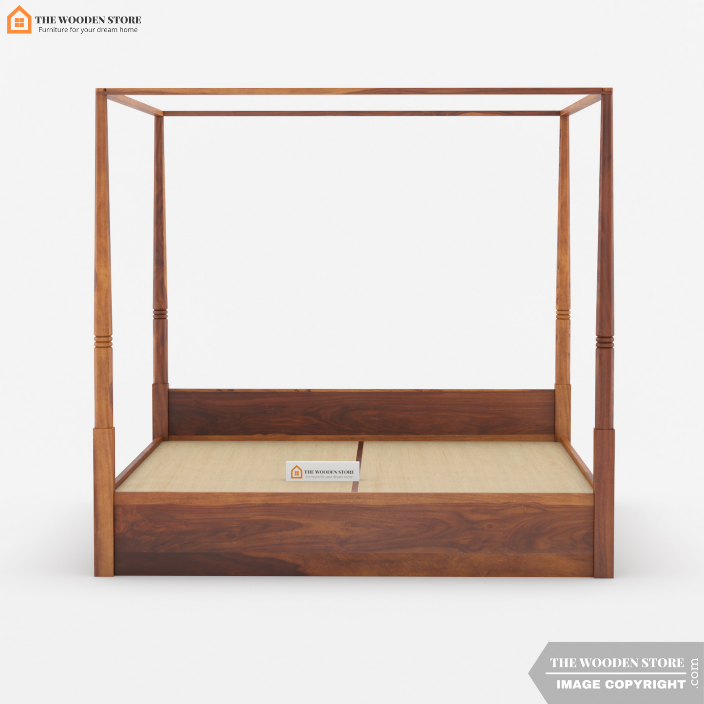 Wilma Poster Bed With Storage (King Size, Honey Finish)