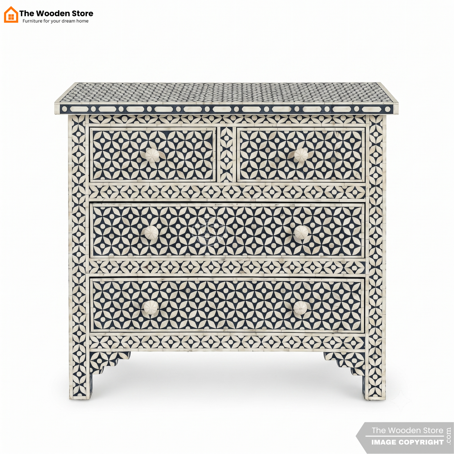 Yahna Bone Inlay Chest Of Drawers (Black Finish)