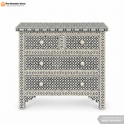 Yahna Bone Inlay Chest Of Drawers (Black Finish)