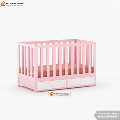 Nursery Baby Crib With Storage Drawer (Pink)