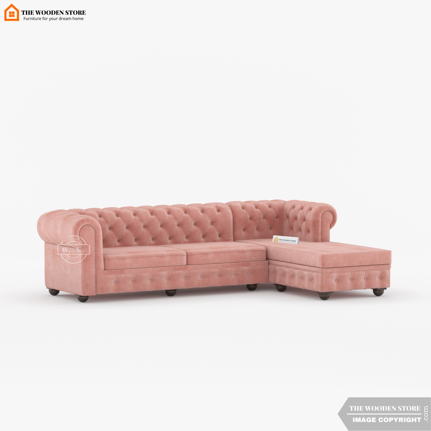 Ronin L - Shape Right Aligned Corner Sofa (Blush Pink)