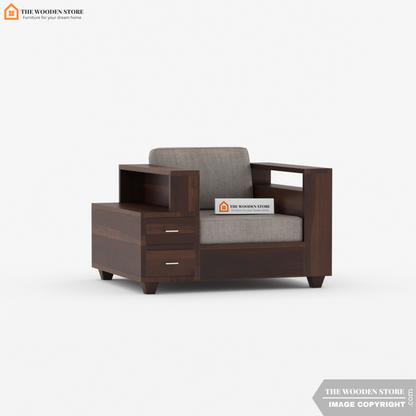 Brian 3+1+1 Wooden Sofa Set (Walnut Finish)