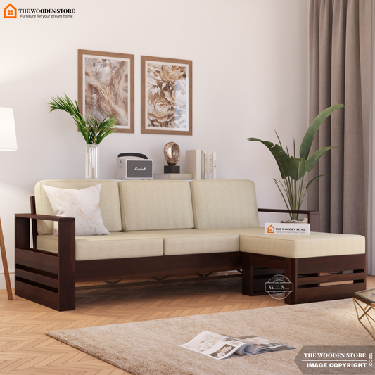 Victor L-Shaped Sofa (Walnut Finish)