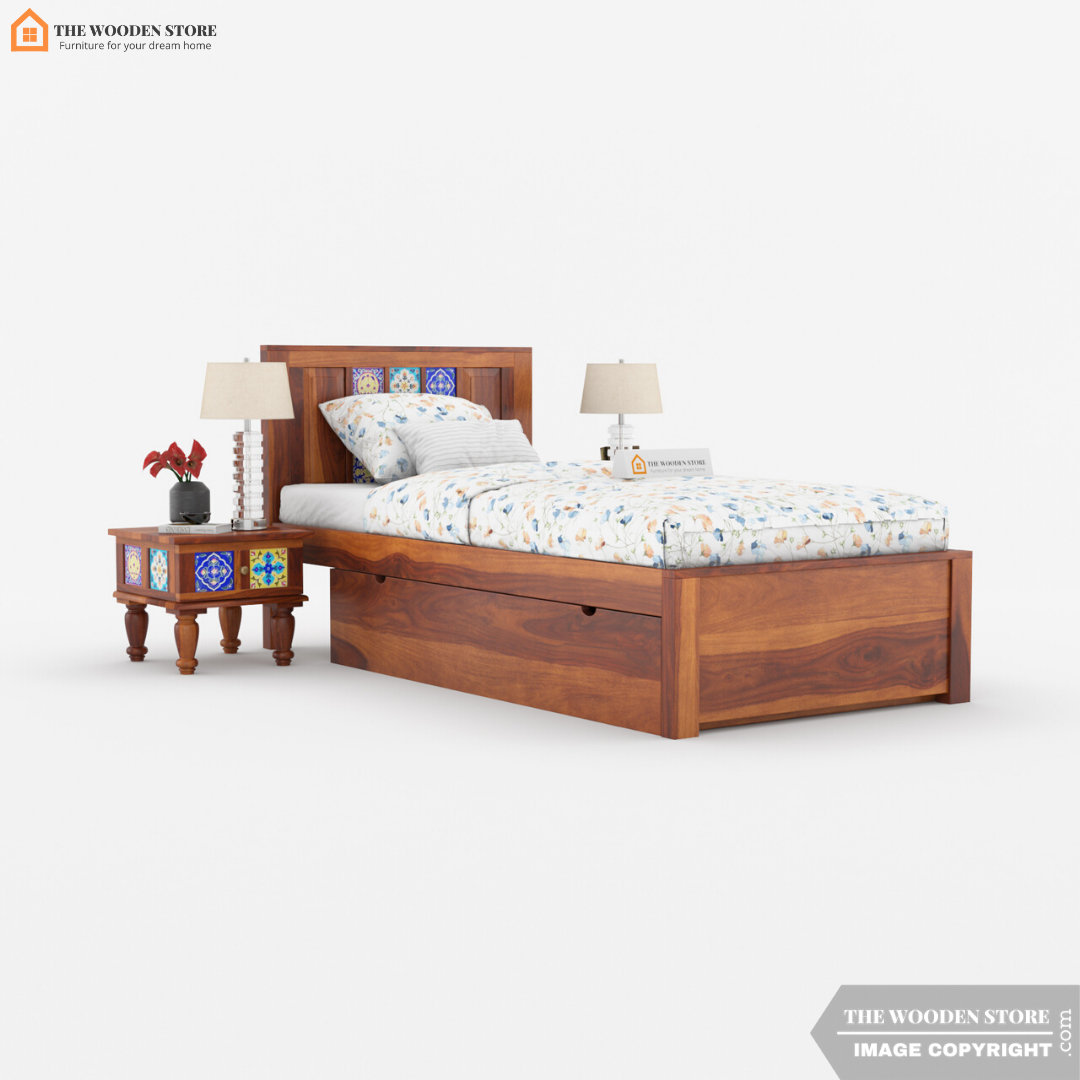 Bunny Single Bed With Drawer Storage (Honey Finish)